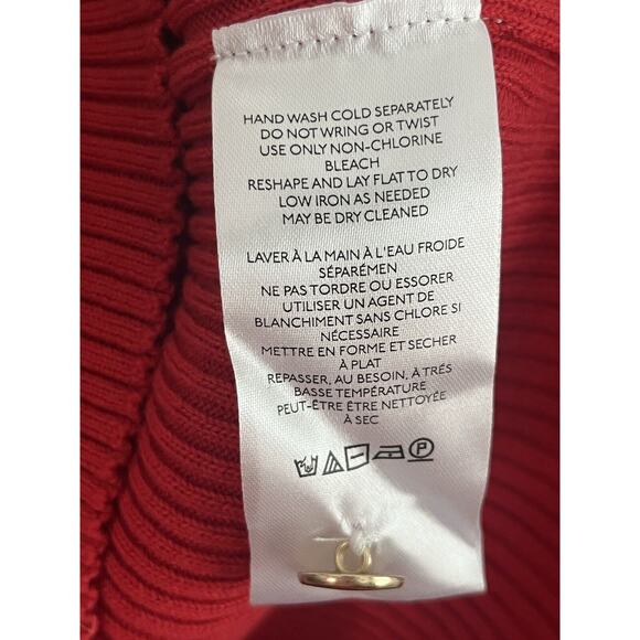 Anthropologie Maeve Polo Bell Sleeve Sweater •M• Long Ribbed Red Holiday Button - Picture 12 of 13